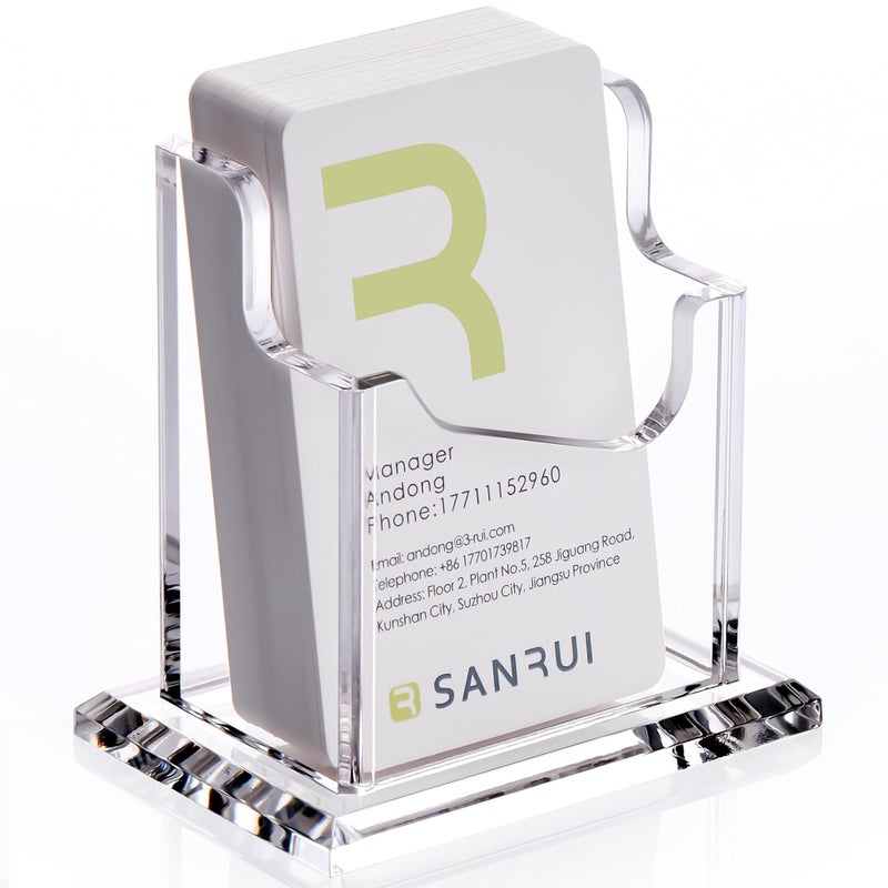 SANRUI Clear Acrylic Business Card Holder 2Tier Vertical Cards Display with 4 Slots Organizes Up to 200 Cards Professional Card Organizer for Men & Women Perfect for Office, Home & Exhibition - Image 1